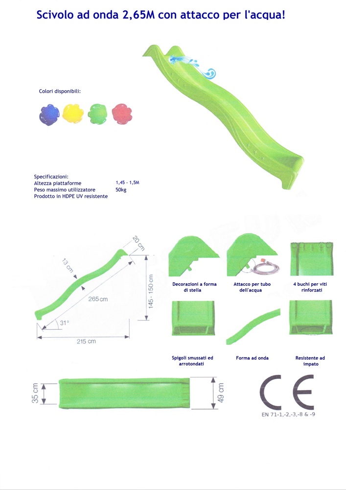 (image for) Scivolo Ondulato 2,65M CON ATTACCO PER ACQUA!! 4 colori