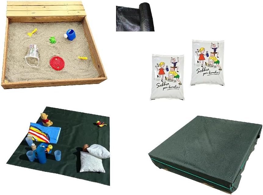 Sabbiera con deposito giochi chiuso con sedile in panca 2 sabbia telo coperta (image for) Sabbiera con deposito giochi chiuso con sedile in panca 2 sabbia telo coperta